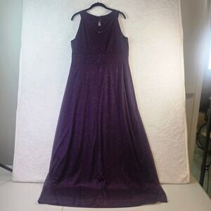 En Focus Women Purple Glitter Shimmer Halter Neck Maxi Gown Dress 16W
